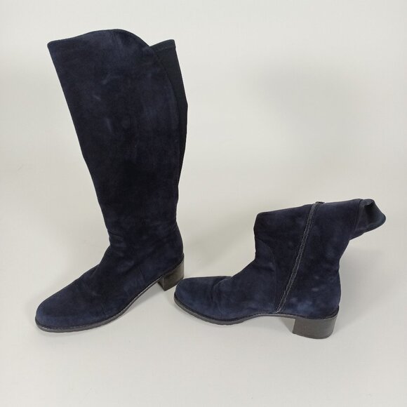 Women's Stuart Weitzman Navy Suede Boots Size 6 - Picture 1 of 8